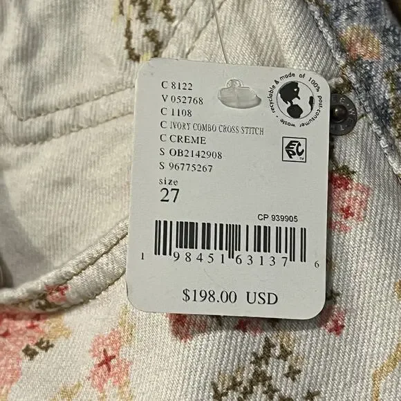 Free People We The Free Eden Slouch Jeans Cross Stitch Print Button Fly Size 27 - Picture 8 of 16